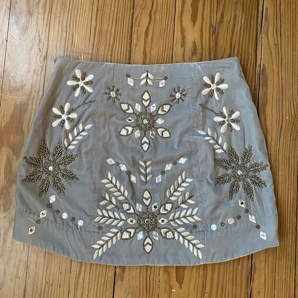 Free People Bright Lights Grey Velvet Beaded Mini Skirt - Picture 2 of 4